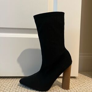 Black High Heel Boots with mesh material